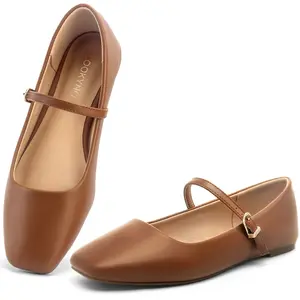 Women's Ballet Mary Jane Flats with Adjustable Strap Comfortable Square Toe Latex Insole Versatile Day-to-Night Footwear