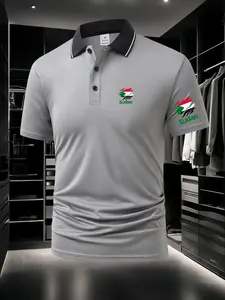 New Men's Sudan Flag Polo Shirt - Dual Chest & Sleeve Prints, Breathable Fabric, Ideal for Daily, Outdoor & Business, Summer Top