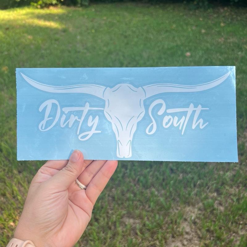 Dirty South Bull Skull Car Window Decal, Tumbler Decal