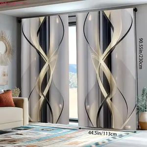 Abstract Line Design Drapes, Easy-To-Hang Rod-Compatible, Perfect for Living Room & Bedroom Decoration, Sweet Style Window Curtain Set