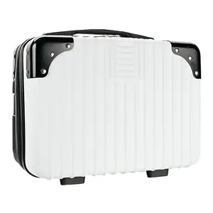 White Black 14inch Hard Shell Cosmetic Organizer Travel Train Hand Luggage Small Portable Carrying Suitcase Makeup Case Bag for Women Toiletry