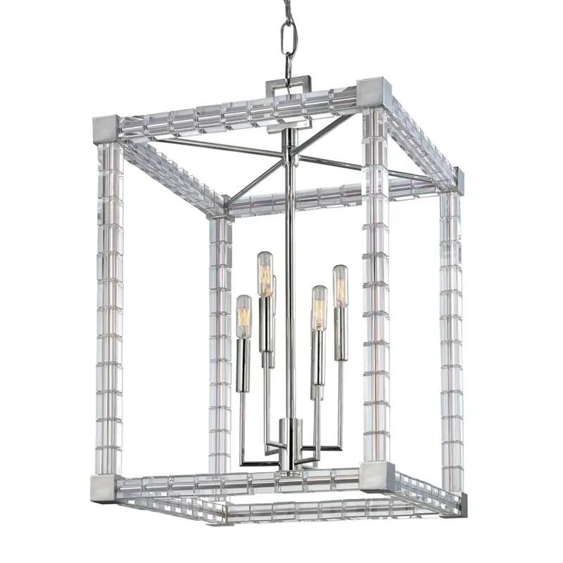 Alpine 6-Light Large Lantern With Polished Nickel Finish And Aged Brass Accents