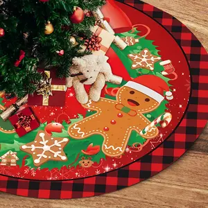 JOOCAR Red Black Buffalo Plaid Gingerbread Man Wreath Bow Snowflake Christmas Tree Skirt Round Winter Snow Suitable for Christmas Xmas Halloween Holiday Party Decor Decoration Occasion