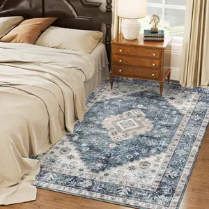 5x7 Area Rug, Vinte Washable Rug, Non-Slip Floor Carpet for Living Room, Bedroom, Dining Room, Blue