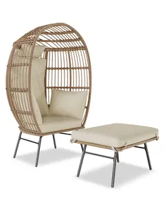 Garvee Upgraded Oversized Wicker Egg Chair with Ottoman - Rattan Patio Lounge Chair - Thick Cushion, Spacious Basket Style - Versatile Indoor/Outdoor Garden, Balcony, Backyard, Living Room Use