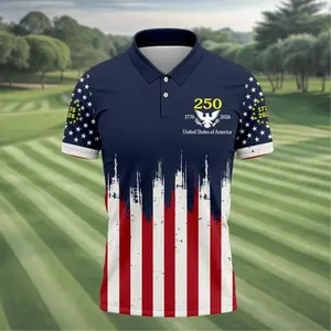 America 250 Golf Polo Shirt 1776–2026 – Patriotic USA Flag Polo for Men, Red White Blue
