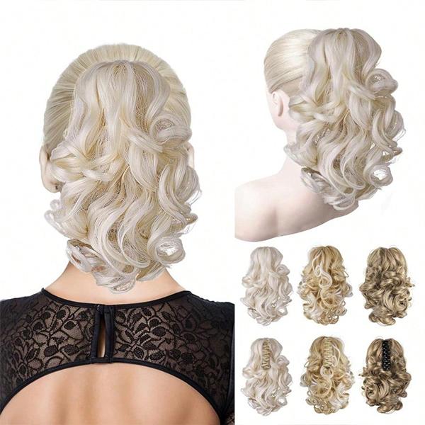 TLL Drawstring Ponytail Extension 12 Inch Curly For White Women Human Hair Short Synthetic Pony Tail Hair Extension With Claw Clip Updo White wig