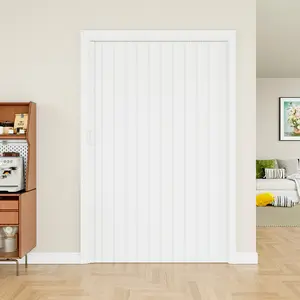 Ark Design Upgrade Dual Layer Trimmable White Vinyl Accordion Door with Handles and Magnetic Door Lock