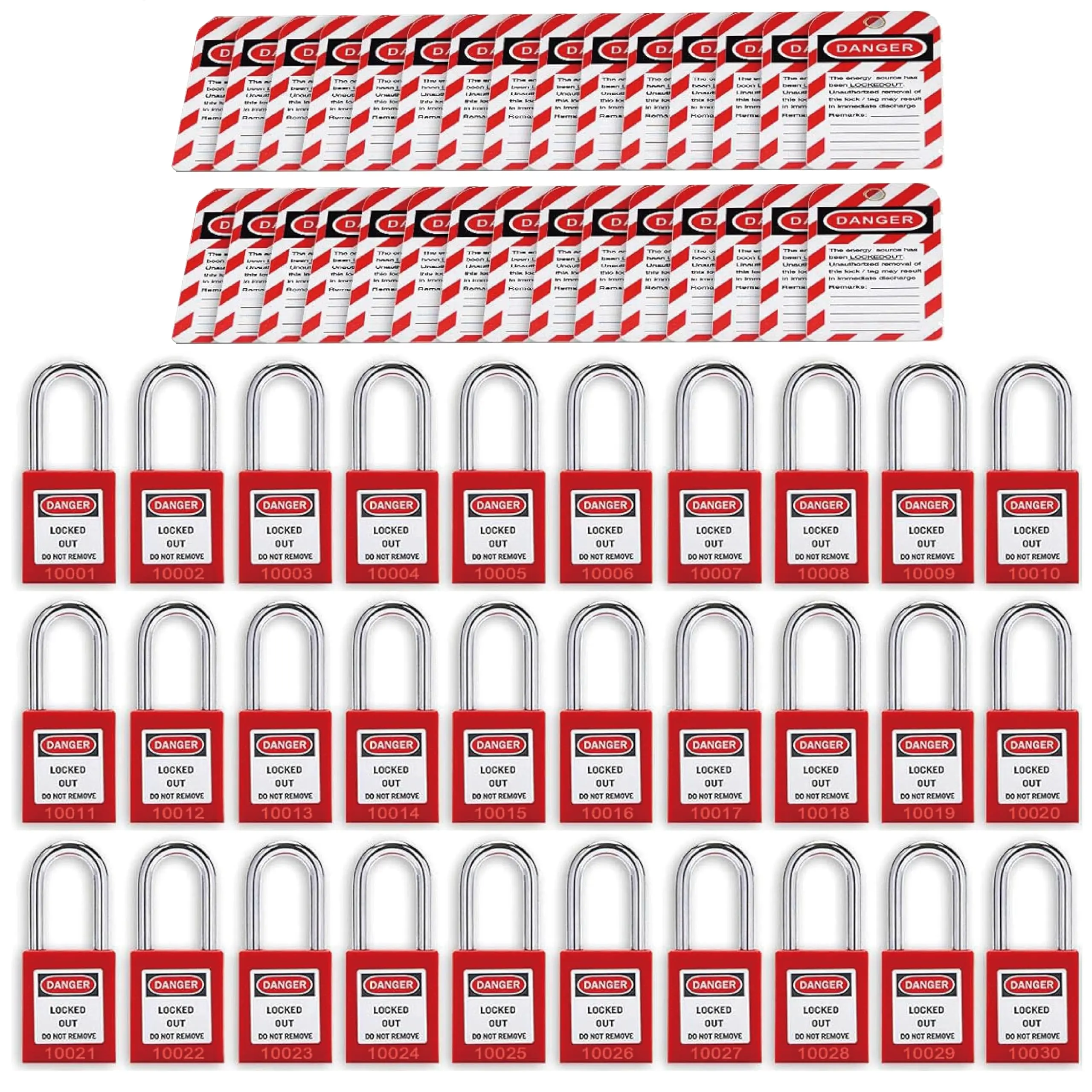 Garvee Lockout Tagout Locks Set, 30 Red Loto Locks Keyed Different, 2 Keys Per Lock, OSHA Compliant Lock Out Tag Out Safety Padlocks with 30 Tags for Electrical Lockout, Lockout Stations and Devices