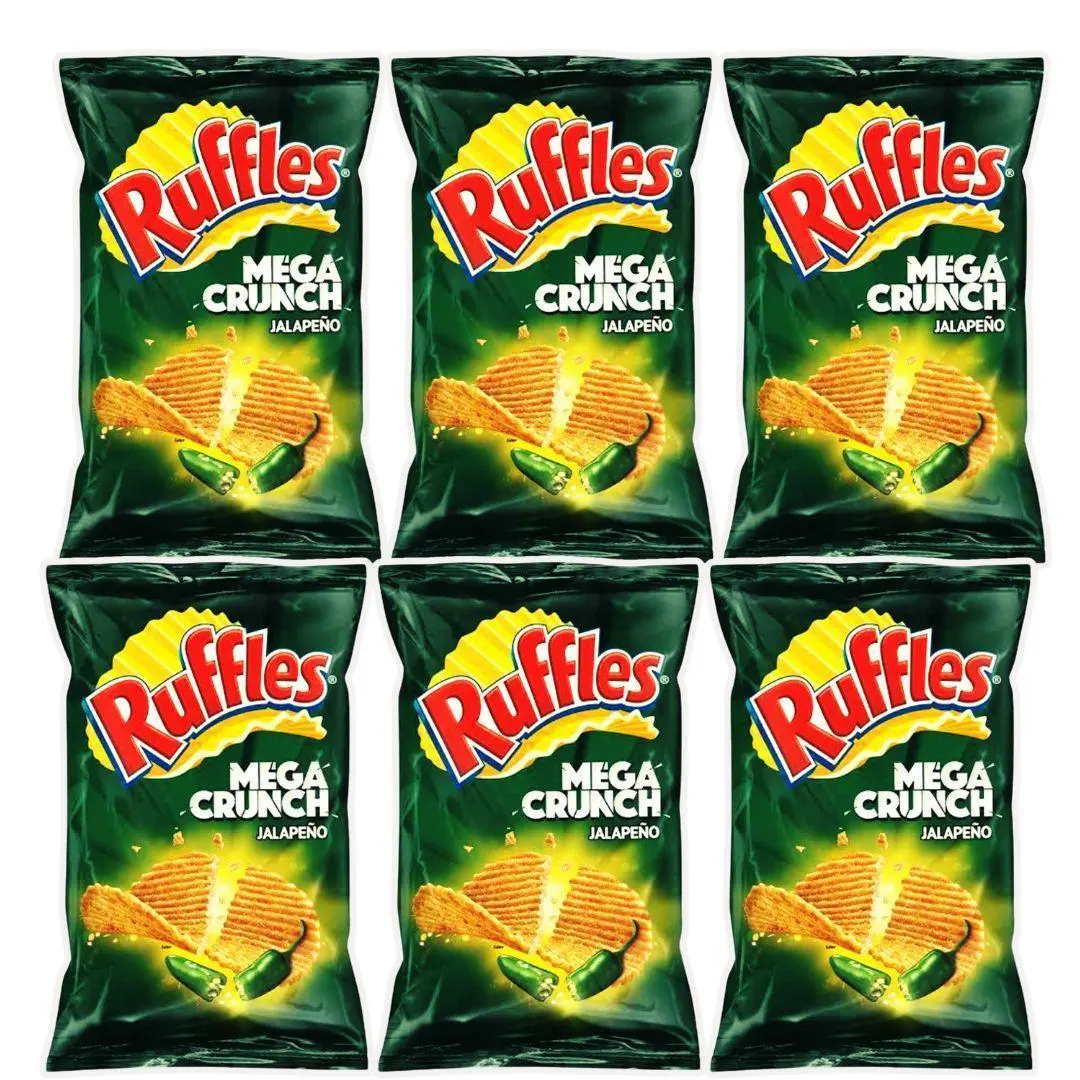 Jalapeno Ruffles Mega Crunch, Sabritas Chips, 6 Small Bags - Traditional Mexican Chips, Spicy, Crunchy Snack Crispy