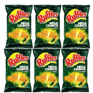 Jalapeno Ruffles Mega Crunch, Sabritas Chips, 6 Small Bags - Traditional Mexican Chips, Spicy, Crunchy Snack Crispy