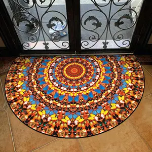Luxury Vintage Half Round Entrance Rug, Soft Low Pile Design, Non-Slip Bottom Welcome Mat, Retro Print Pattern for Living Room Bedroom Entryway, Washable Vintage Rug