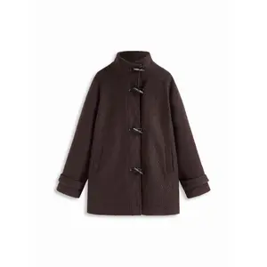 Cider Wool-Look Stand Collar Toggle Button Longline Oversized Coat