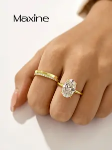 Maxine Classic 925 Sterling Silver 5.5Ct Oval Cut Engagement Ring Set,5A Cubic Zirconia Women's Ring Jewelry,Wedding Ring Set for Daily,Travel,Proposal,Birthday,Anniversary