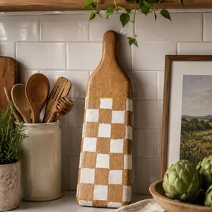 Farmhouse Checkered Paddle Board Print Wall Decor, Neutral Kitchen Counter Accent with Frame