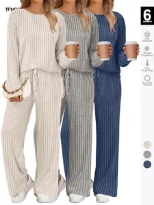 Womens Lounge Sets 2 Piece Matching Pajamas Fall Fashion 2025 Ribbed Knit Outfits Long Sleeve Casual Sweatsuits（gift）