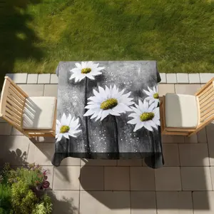360 Stand 58x58 in. Square Daisy Print Floral Tablecloth - White, Indoor-Outdoor Furniture Decor for Patio, Garden Dining & Outdoor Tables, Garden Dining Table, Garden Theme Tablecloths