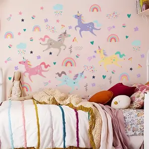 A set of 6 pieces (20*30cm*6pcs) Unicorn Rainbow Cloud Flower Love Wall Stickers for Living Room, Bedroom, Home Background Decoration B13510-KN Decoration Items