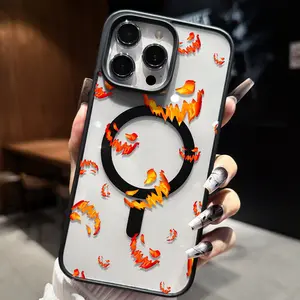 Flame pattern design, supports wireless charging. Macaron magnetic phone case, fits iPhone 11 to 17 Pro Max, compatible with Galaxy S25, S24, and S23 Ultra. Christmas gift.