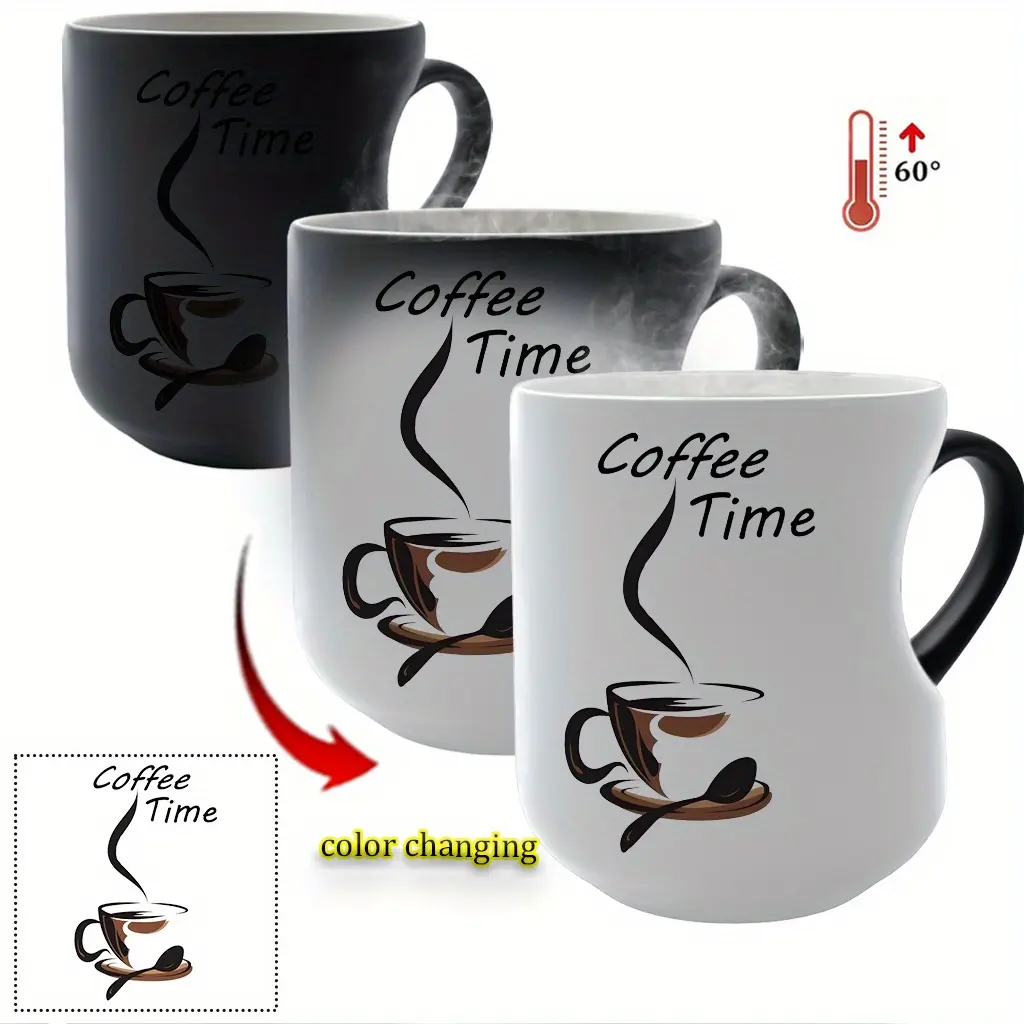 Thermosensitive Ceramic Mug - Heart-Shaped Handle, 11 oz / 330 ml, Color-Changing Coffee Cup from Hot to Cold, Reusable, Non-Slip, Perfect Gift for Mother's Day, Christmas, Girlfriend, Suitable for All Beverages, Heat Sensitive Cup | Thermal Mug | Ce