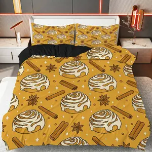 3PCS Duvet Cover Set, 1 Duvet+2 Pillowcases(Without filler), Cinnamon Roll Spices Warm Cozy theme, Thanksgiving bedding set, Cinnamon Dessert Comfort Suitable for decoration Bedroom Living Room Guest Room Hotel