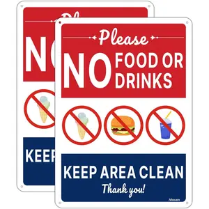 No Food or Drink Keep Area Clean Signs Rust Free Aluminum Weatherproof Easy to Install Outdoor Use,2D flat metal sign