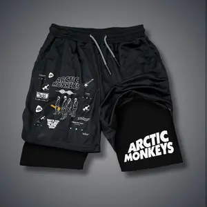 Arctic Monkeys Band Graphic Sports Shorts for Men, Double-Layer Athletic Shorts with Elastic Waistband, Comfortable Summer Wear