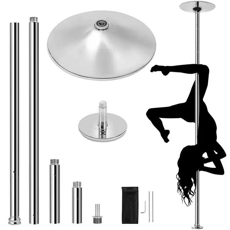 【Heavy Duty】Yaheetech Professional 45mm Portable Chrome Dance Pole, with 2 Modes Spinning Static Dancing Pole For Home Portable Removable Home Dancing Pole, Height Adjustable 7'-9'