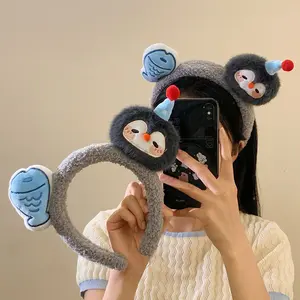 New cute and funny plush little penguin headband for washing face, tying hair, applying face mask, versatile and non-tightening hair accessory for women