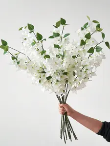 10Pcs Artificial Bougainvillea Flowers, 31.5 Inch Faux White Outdoor Tree Branches, Large Silk Plants and Garland for Wedding Centerpieces, Table Runner, Home Decoration，Festival Decoration, Fake Bougainvillea Floral Stems for Garden, Porch, Wall.