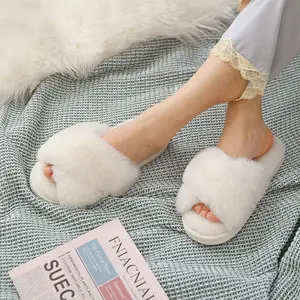 Women's Fuzzy Slippers Cross Band Memory Foam Open Toe Soft Plush Cloud Slippers for Cozy Home Wear Comfortable Thick Sole House Shoes