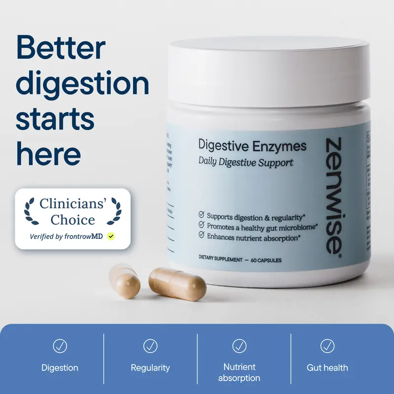 Zenwise Digestive Enzymes with Probiotics and Prebiotics for Gut Health and Bloating Relief - Boost Gut Health + Reduce Bloating - 60 Count