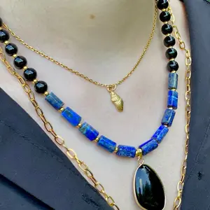 Natural Crystal Necklaces & Pendants, Genuine Lapis Lazuli & Black Onyx Necklace with Bold Black Onyx Pendant, Grounding, Empowering Crystal Jewelry, Hot Wax Sealed Personal Note Included (optional)