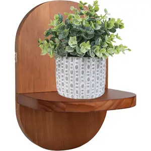 Wall Mounted Plant Holder, Wooden Flower Pot Wall Shelf Black Indoor Decorative Floating Shelves Planter Hanger Racks for Wall Bedroom Living Room Porch Balcony (1 Pack)