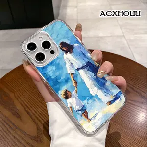 Magnetic Compatible Case for iPhone 17 16 E Pro Max 15 Plus 14 13 12 11 XS XR, Jesus Walk with Child Blue Aesthetic Print | Shockproof, Silicone, Lightweight, Scratch Resistant, and Trendy Protection