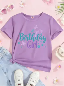 Girls Mermaid Birthday Girl T-Shirt, Soft Breathable Skin-Friendly, Casual Summer Top, Perfect for Party and Mermaid Theme Events