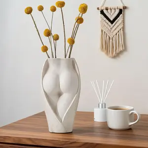 Curvy Female Torso Ceramic Vase, Minimalist Art Sculpture Flower Plant Pot – Eye-Catching Home Decoration Table Centerpiece for Modern Interior ellipse