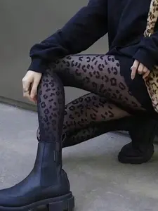 Leopard Print Stockings, Vintage Versatile, Sexy Transparent Silk Socks, 1 Pair, All Seasons, No Ca Prop 65 Re