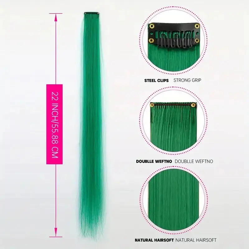 Synthetic 22Inch 5 Pcs/Pack Colors Hair Extensions Clip In Rainbow Hairpiece Heat Resistant  Hair for Women