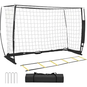 Soccer Goal,Soccer Net,Soccer Goals for Backyard,with Bow Frame,Collapsible Metal Base and Agility Ladder