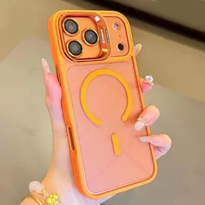 Suitable for iPhone 17 16 15 14 13 12 Pro Max Plus Air Magnetic Mobile Phone Case with Camera Ring Holder, Compatible with MagSafe, Military-Grade Protection, Anti-Fall, Non-Yellowing, Magnetic Phone Cover