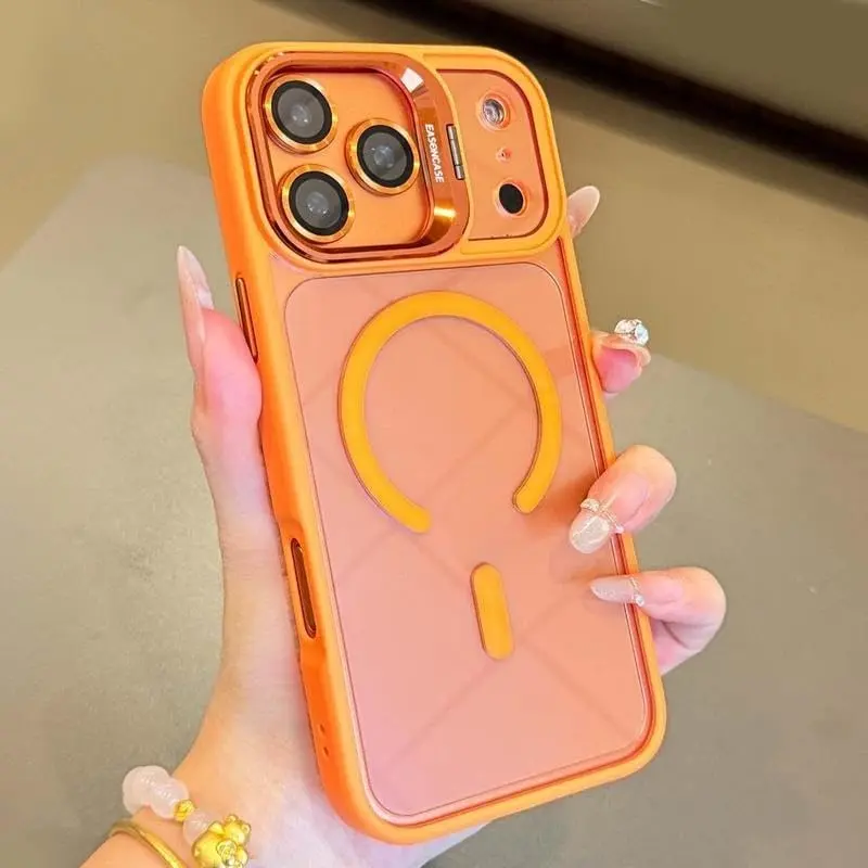 Suitable for iPhone 17 16 15 14 13 12 Pro Max Plus Air Magnetic Mobile Phone Case with Camera Ring Holder, Compatible with MagSafe, Military-Grade Protection, Anti-Fall, Non-Yellowing, Magnetic Phone Cover