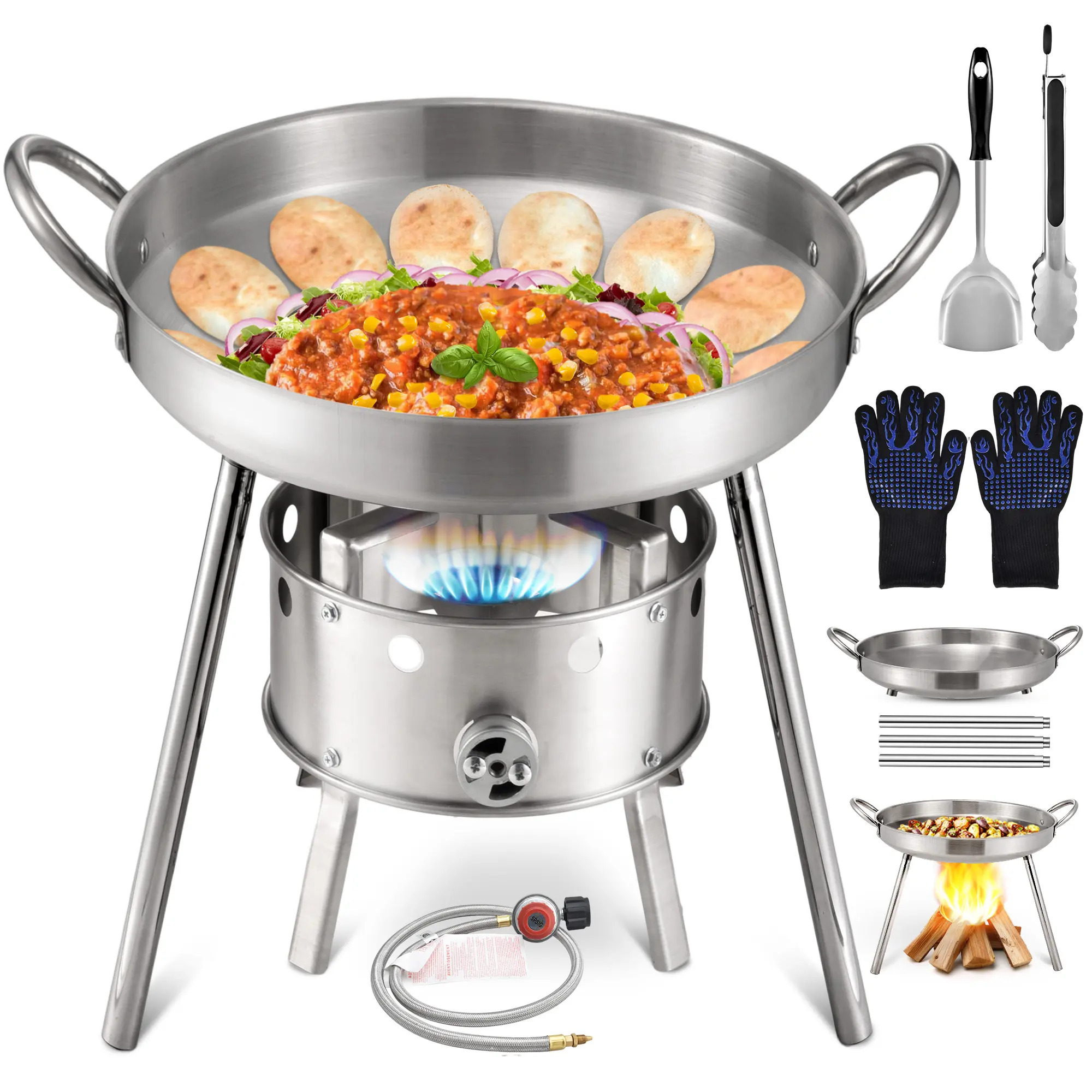 AOSION Heavy Duty 21" Stainless Steel Single Burner Propane Stove with Comal Set,37,000 BTU High-Pressure Outdoor Propane Burner Cooker,Discada Disc Cooker,Great for backyard and outdoor cooking
