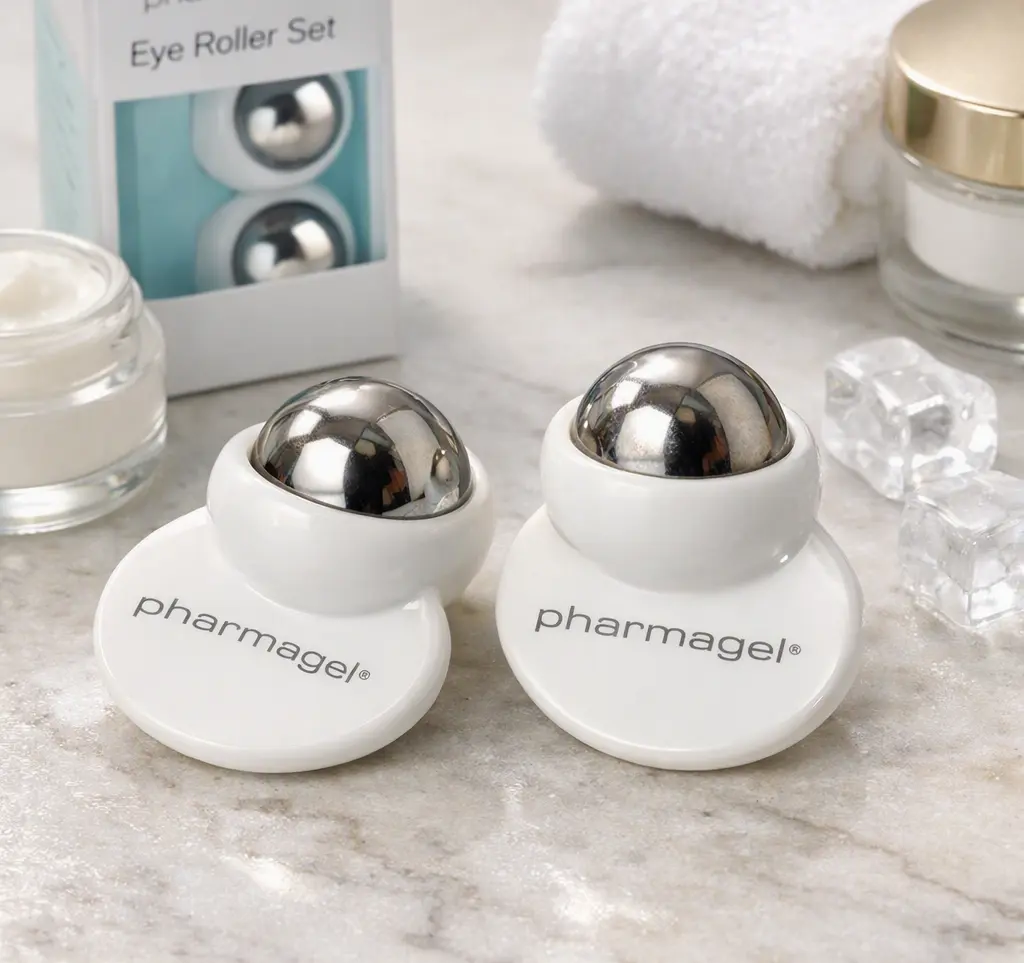 Pharmagel Stainless Soothing Eye Roller Set - Skincare Tool with Applicator, Massager