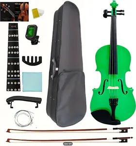 Silvio 4/4 Green Violin Full Size Beginner Set with Case Tuner Rosin Shoulder Rest 2 Bows Spare Strings Mute for Adults and Beginners