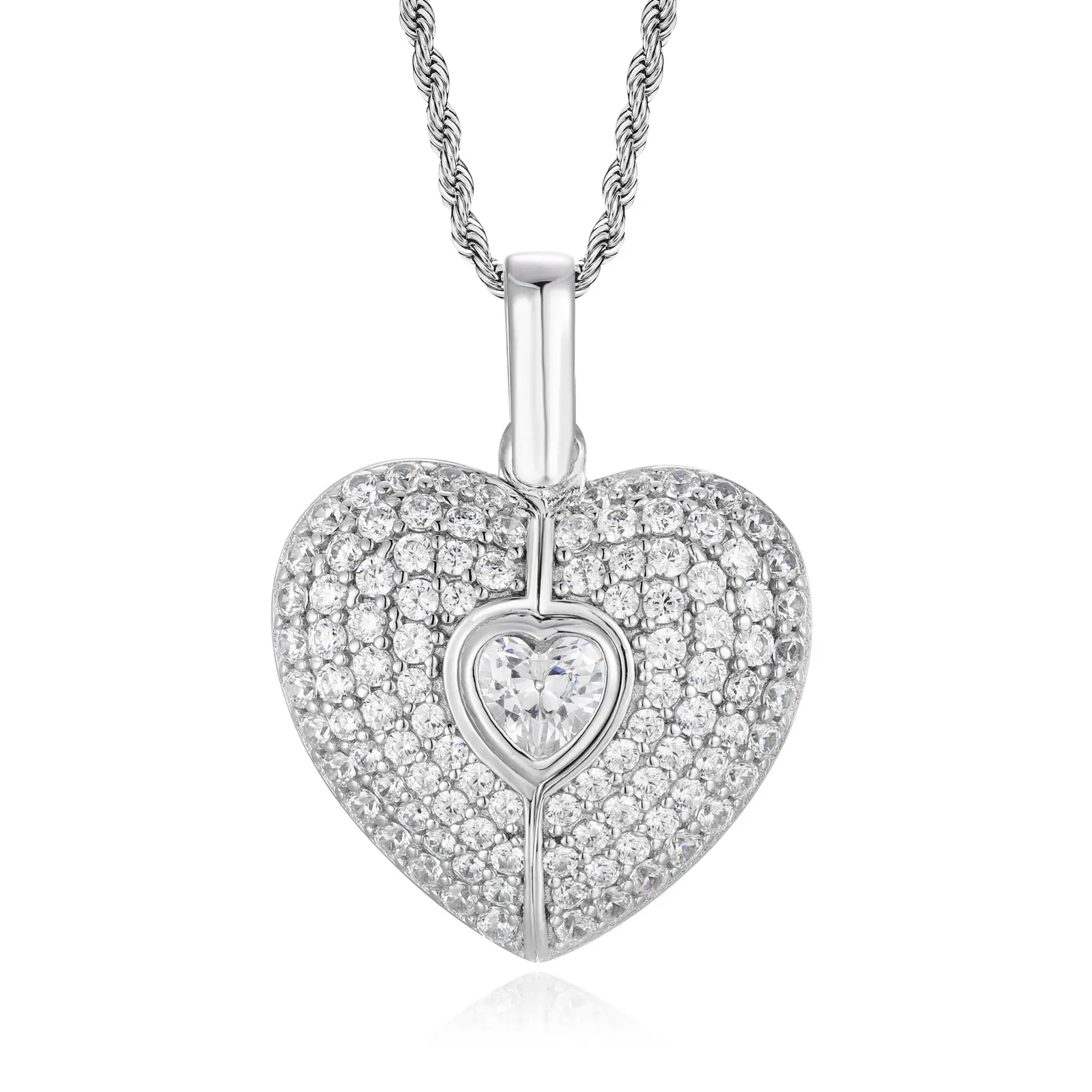 UCCIYO Women's Openable Heart Moissanite Pendant, 925 Sterling Silver 2-Tone Design with Hidden Love Message & Ruby-Red Heart Stone, Pendant Only【#P1062】