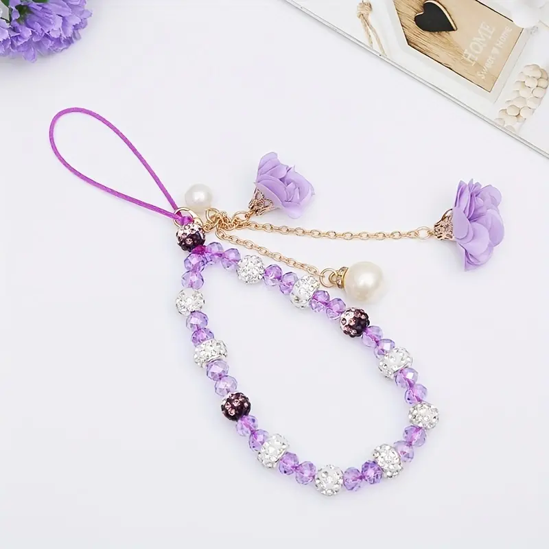 Colorful diamond inlaid gypsum pearl bracelet flower pendant phone case pendant Phone Decoration Phone Charms Phone Accessory