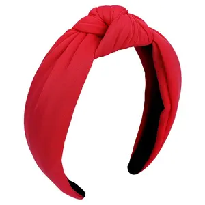 Headbands For Women Girls Non Slip Red Knotted Headband Wide Preppy Fashion Hairband Top Knot Decorative Hair Accessories Fabric Comfortable Hair Bands Daily Costume Party Gifts