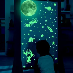 Glow in the Dark Stars for Ceiling & Walls, Solar System Planet Wall Decals for Kids, Galaxy Astronaut Rocket Space Decor for Boys Bedroom