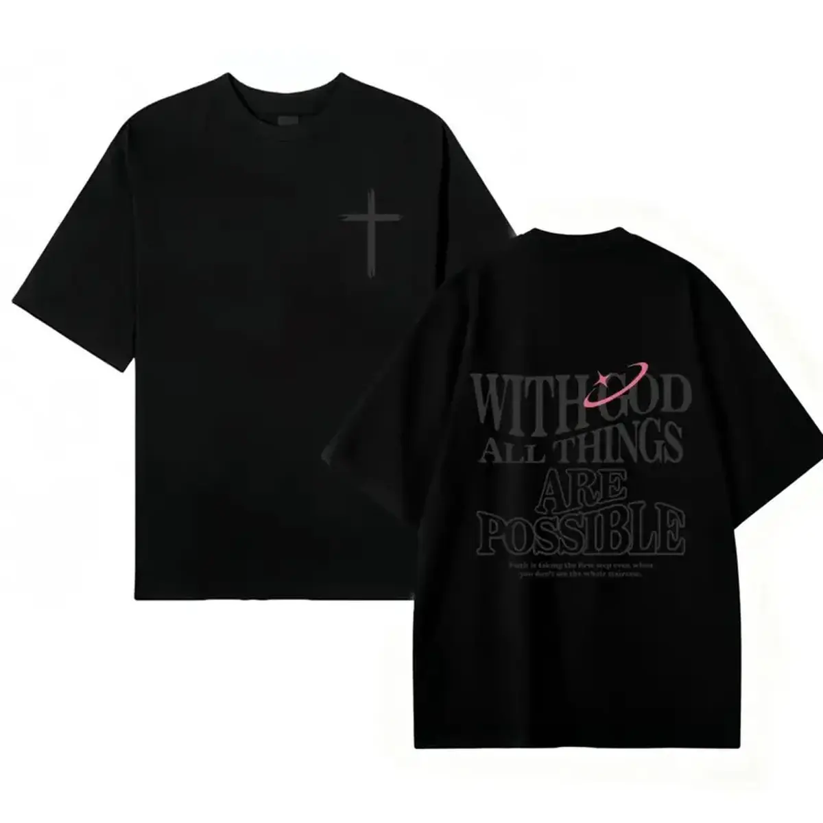 Graphic Tee 100% CottonMen's T-shirt 'With God All Things Are Possible' Matthew 26:41 Loose Fit Black with White Lettering Casual Attire High-Quality Fabric for Summer,excellent gifts for Christmas and new yearSummer 2026 Unisex